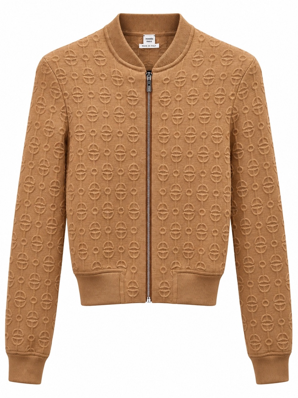 🚩steal Hermes Camel Textured Knit Bomber Jacket